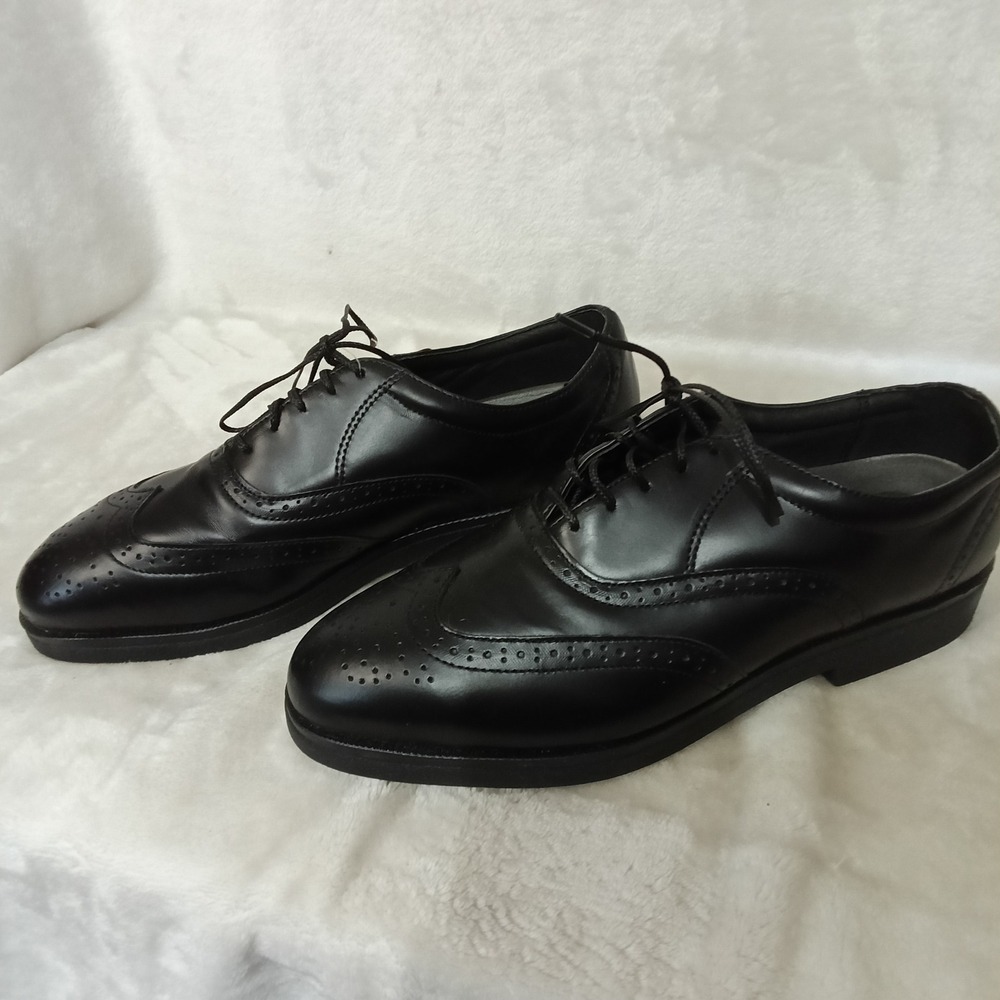 Vintage Iron Age Steel Toe Wingtip Dress Shoes Mens 8.5 W Black Leather Oxfords